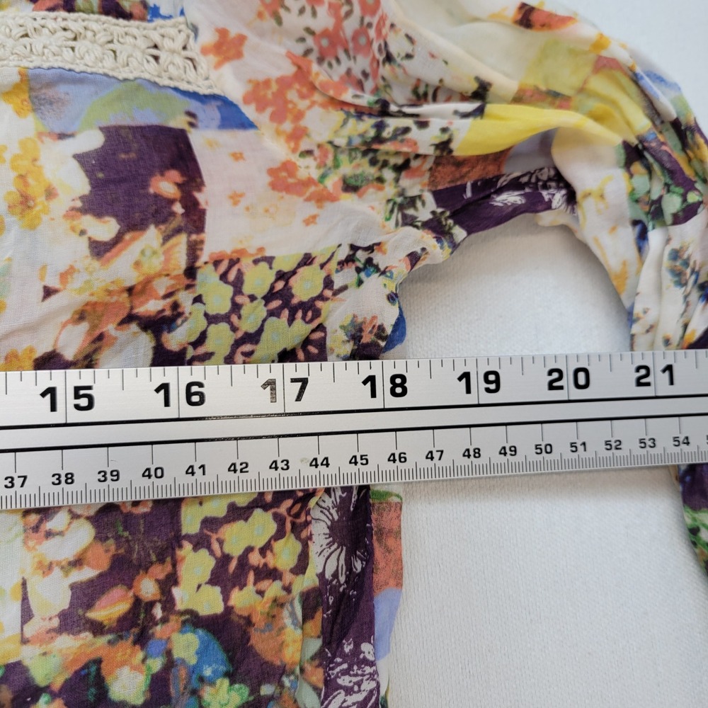 Maeve Blouse Womens 10 Multicolor Boho Patchwork Floral Crochet Lace Trim Top - Picture 5 of 8